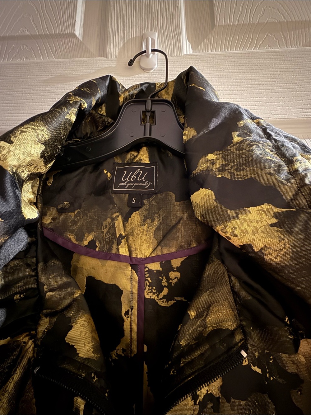 UBU Black and Gold Metallic-Print Puffer Jacket